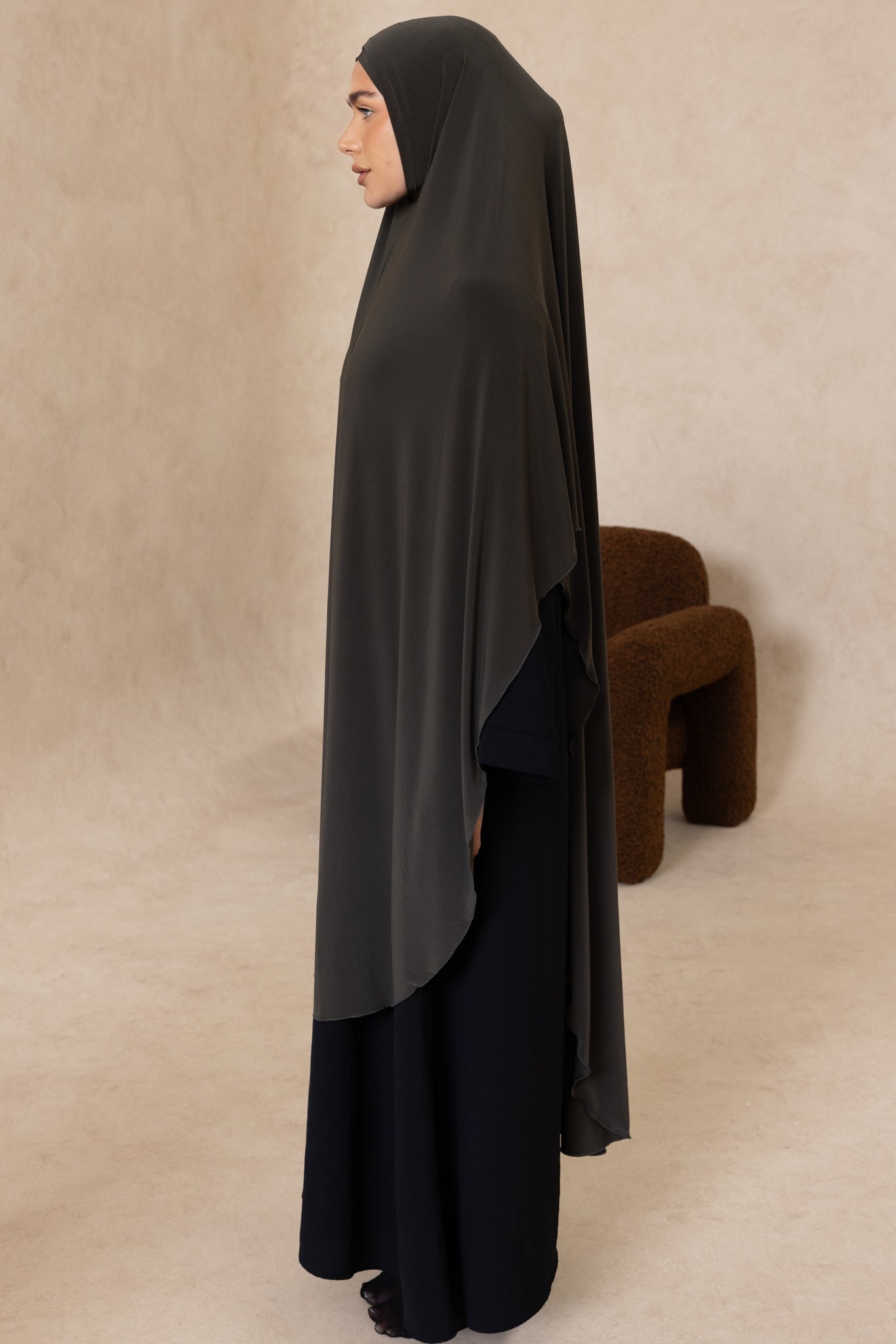 Extra Long Sleeveless Cut Jelbab (Khaki)